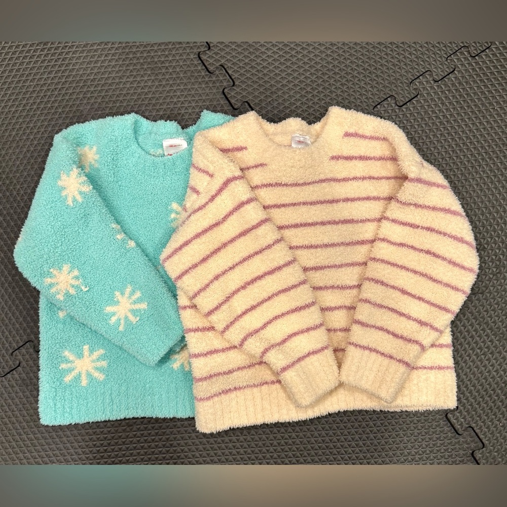 Hanna Andersson Mint Snowflake and Cream Striped Sweaters